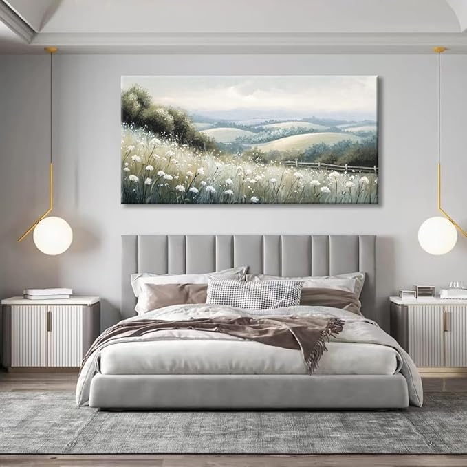 Sea of Flowers Canvas Wall Art - Modern landscape Paintings for Living Room, Bedroom Wall Decor, Framed Wall Art for Home or Office Decoration, Large wall Art 48x24in
