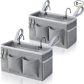 2pcs Bedside Caddy Hanging Storage Bag, Water Cup Holders, Organizer Baskets with Pockets for Bunk Bed Shelf, Hospital Beds, Loft & Dorm Rooms Accessories (Bedside bag-Grey)