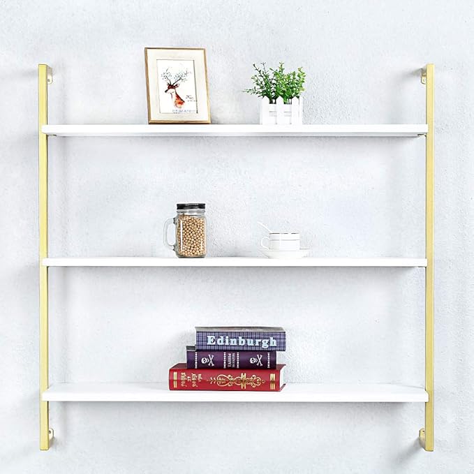 Industrial Metal Wall Shelf,Floating Wood Shelves Wall Mounted,36in Iron Real Wood Book Shelves,3 Tier Bookshelf Shelving