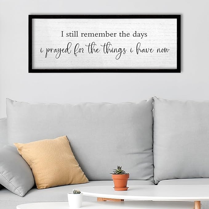 TQianJiang Inspirational Quote Bible Verse Wall Decor I Still Remember the Days I Prayed Sign 24"×10" Christian Grateful Motivational Religious Art for Catholic Living Room Large Wall Hanging (Black)