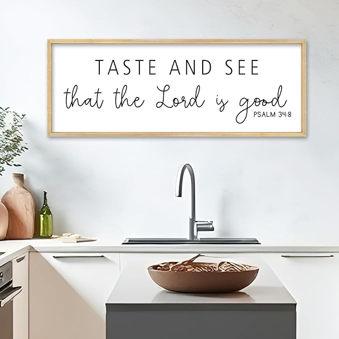 Oh Taste And See That The Lord Is Good Wall Decor 32"×12" Psalm 34:8 Bible Verse Scripture Sign Large Christian Dining Room Wall Hanging Art (Wood)