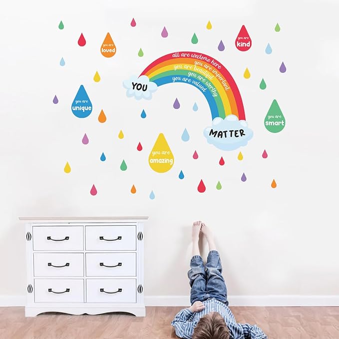 HLNIUC Colorful Rainbow Wall Sticker(35”x24”) You Are Smart Art Decal,Inspirational Quotes Window Cling,Positive Quotes Wall Art,Rainbow Raindrop Inspiring Words Room Decal for Kids Room Living Room