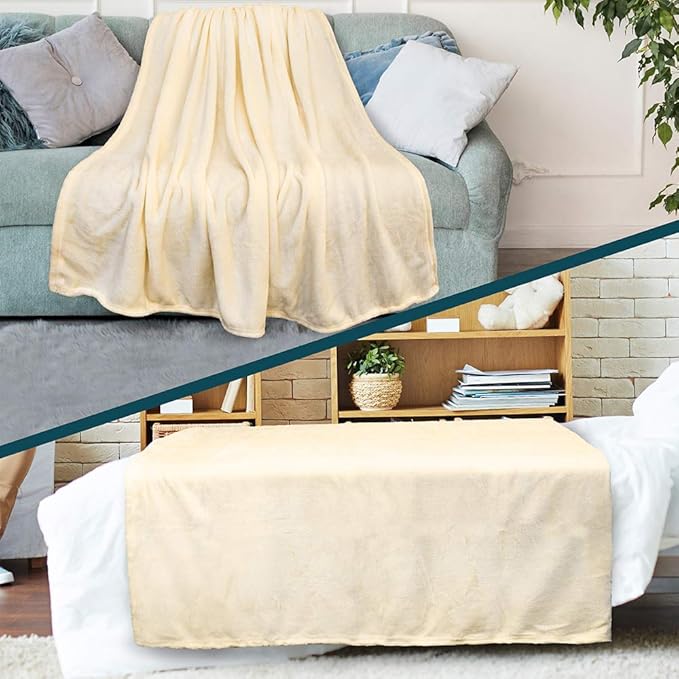 PAVILIA Beige Cream Fleece Bed Blanket King Size, Super Soft Fuzzy Flannel Throw for Couch Sofa, Luxury Plush Microfiber Large Throw Blanket King Bed, Home Cozy Velvet Gift Blanket, 90x108