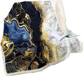 Erosebridal Marble Plush Blanket Queen 90"x90", Gold and Navy Blue White Sherpa Throw for Kids, Boys, Adults, Men - Tie Dye Bronzing Sequins Fleece for Bed, Sofa, Couch