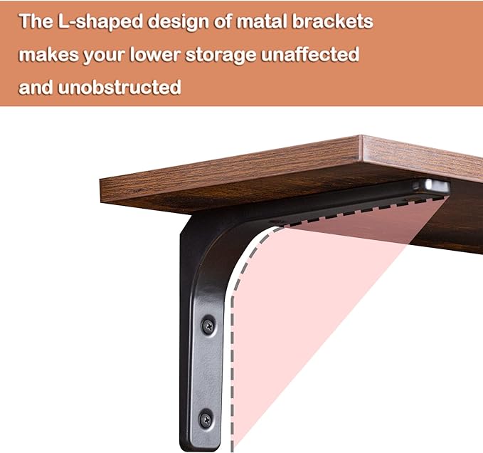 DINZI LVJ Long Wall Shelves, 39.4Inch Wall Mounted Shelves Set of 4, Extra Large Floating Storage Ledges with Sturdy Metal Brackets for Living Room, Bathroom, Bedroom, Kitchen, Rustic Brown