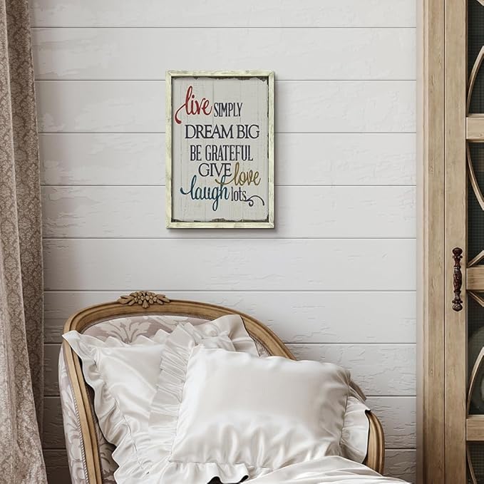 Rustic Inspirational Wooden Wall Decor: Framed Motivational Quotes Art Print Live Love Laugh Signs Picture Positive Sayings Artwork for Farmhouse Home Office Decor
