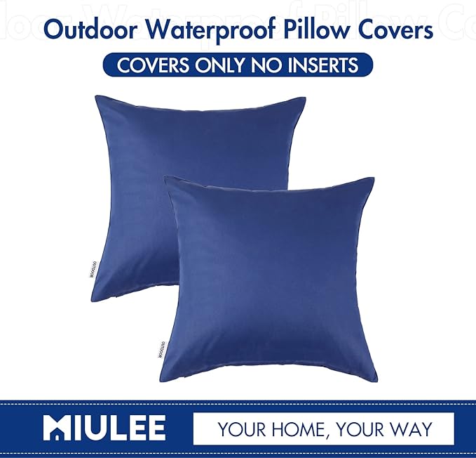 MIULEE Pack of 2 Decorative Outdoor Waterproof Pillow Covers Square Garden Cushion Sham Throw Pillowcase Shell for Spring Patio Tent Couch 22x22 Inch Navy Blue