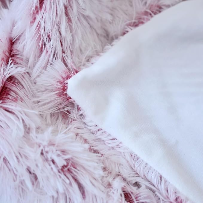 Plush Super Soft Blanket Bedding Sofa Cover Furry Fuzzy Fur Warm Throw Qulit Cozy Couch Blanket for Winter (51"x63",Wine Red and White)