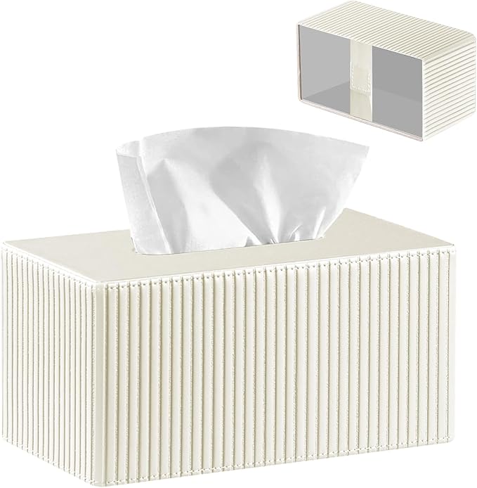 PUSU Plus Rectangular PU Leather Tissue Box Cover with Buckle Bottom - Modern Facial Tissue Dispenser Holder for Bathroom Vanity, Bedside Table, Bedroom, Office & Home Decor