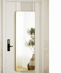 VooBang 14"x48" Full Length Over The Door Mirror - Aluminum Alloy Frame Full Body Mirror with Height-Adjustable Hangers, Hanging Leaning Against Wall for Dorm, Gold