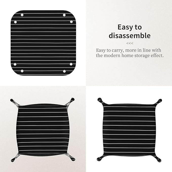 White Lines On Black Simple Valet Tray Leather Desktop Storage Organizer Bedside for Jewelry Keys Coin Sundries
