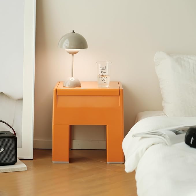Nightstand Bedside with Storage Space, Multifunctional Colorful Plastic End Table Small Side Table for Bedroom, Dorm and Small Spaces, Easy Assembly(14.7" D x 11.8" W x 15.8" H, Orange)