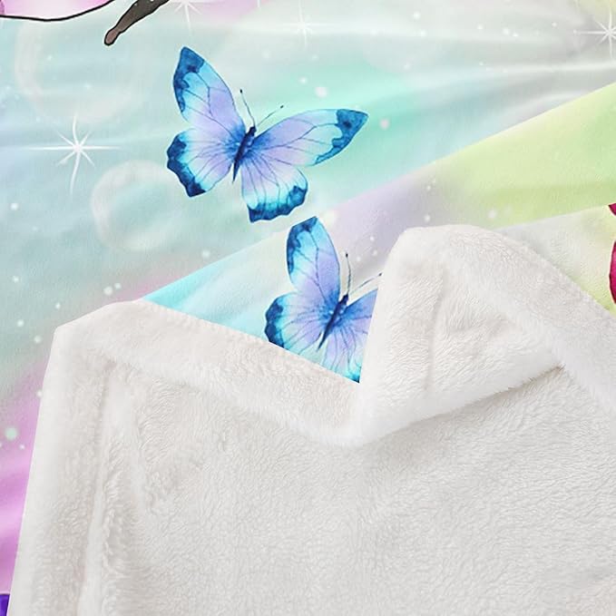 Erosebridal Rainbow Butterfly Fleece Throw Blanket Twin 60"X80",Colorful Butterfly Gifts for Girls Women Adult,Glitter Stars Galaxy Sherpa Blanket for Bed Couch,Soft Lightweight Flannel Blanket