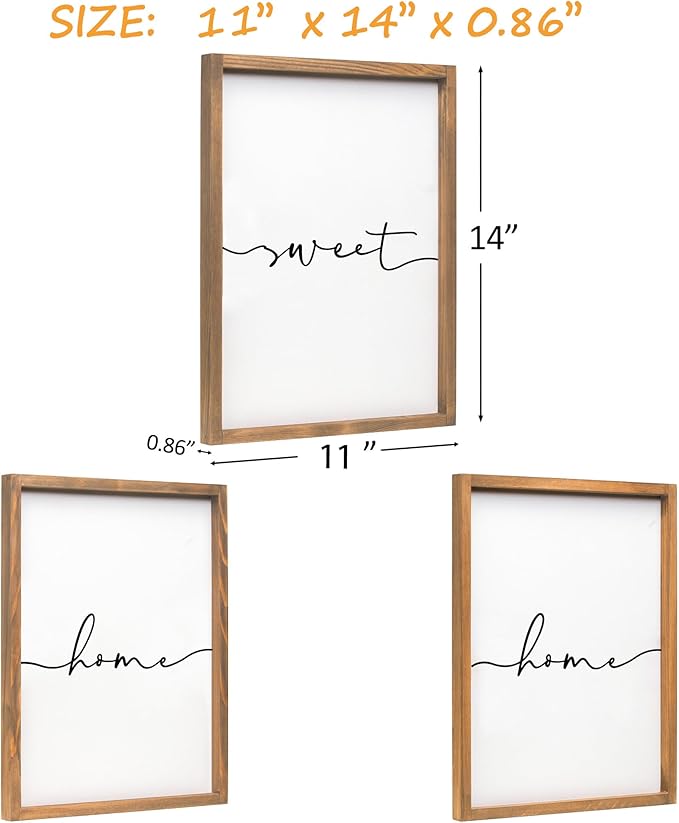 Set of 3 Framed Farmhouse Home Sweet Home Sign Above Bed Wall Decor for Bedroom Decor Wall Art Wood Signs