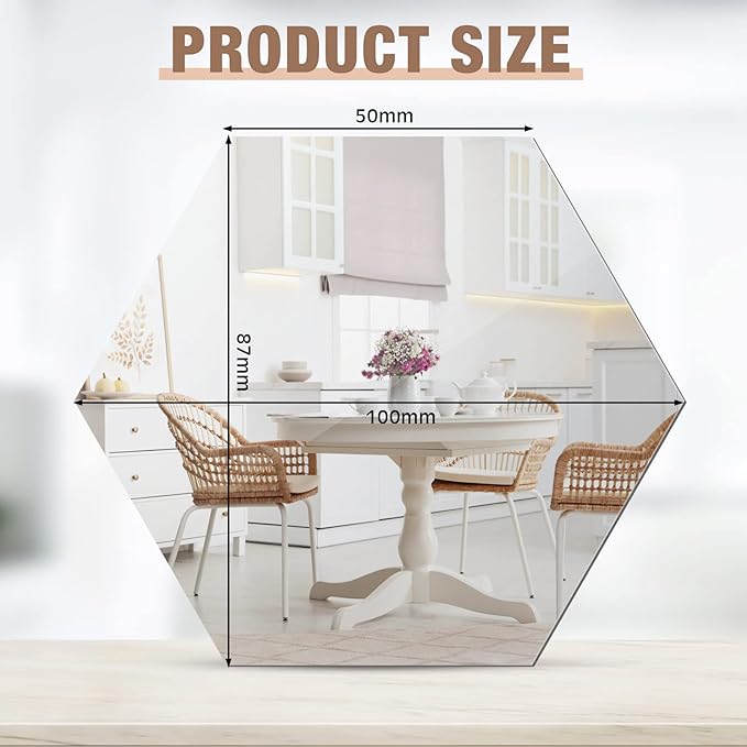 Maitys 72 Pcs Hexagon Mirror Wall Stickers Decal Removable Acrylic Mirror Sticky Decor for Bedroom Living Room Home Decor DIY, Silver(3.94 x 3.43 x 1.97 Inch)