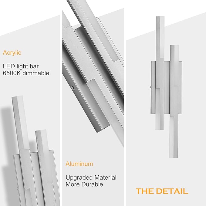 Modern LED Wall Sconce Silver Remote Wall Light Fixtures for Bathroom, Dimmable Vanity Light Indoor LED Remote Wall Sconce for Bedside Bedroom Living Dining Room (1 Pack 3000-6500K 19.7inch)