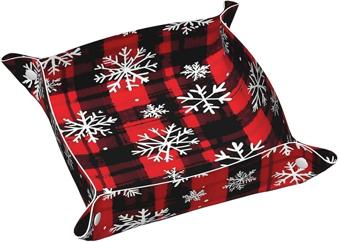 Tray Leather Valet Tray Snowflake Buffalo Plaid Catchall Trays Key Organizer Night Stand Organizer Bedside Vanity Trays Decor for Entryway Table