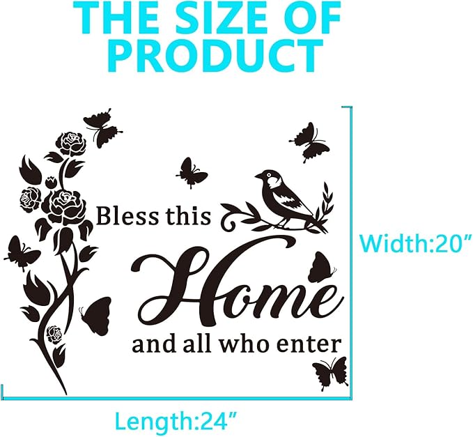 Family Wall Stickers for Living Room: Inspirational Home Quotes Vinyl Art Wall Decals for Kitchen Dining Room Bedroom Bathroom Apartment - Bless This Home and All Who Enter 24" X 20"
