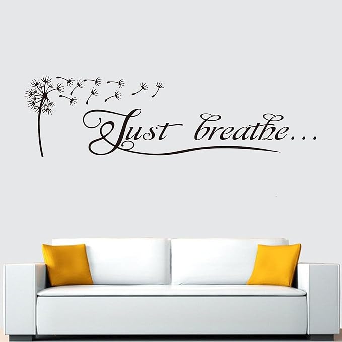 Yoga Quotes Wall Decals for Bedroom: Zen Home Meditation Vinyl Art Wall Stickers for Living Room Bathroom - Just Breathe 35" X 9.8"