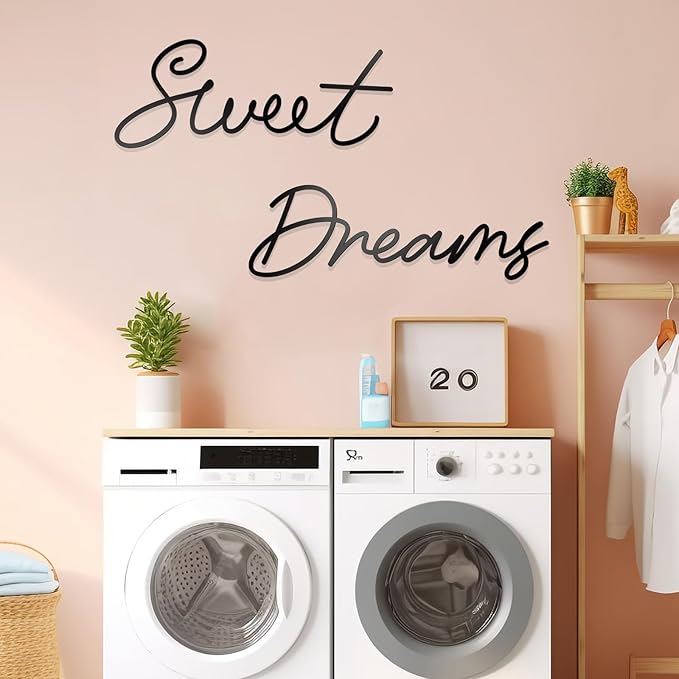 Zzbakress Sweet Dreams Wall Decor Metal Wall Art Large Modern Living Room Farmhouse Sign for Bedroom Black Metal Wall Art for Office and Home Wall Decor (Black, Farmhouse-Large)