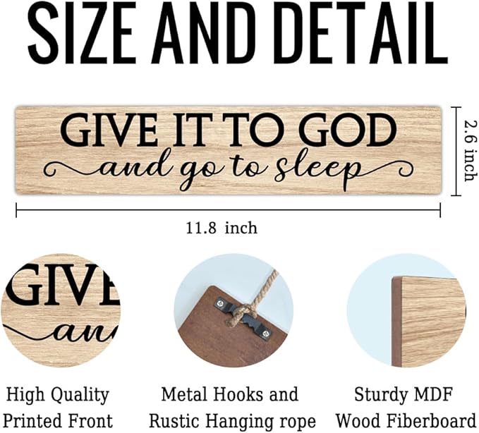 AGMDESIGN Give It To God And Go To Sleep Wood Sign, Above Bed Wall Decor for Home Bedroom Guest Room Master Bedroom, Christian Hanging Wooden Plaque, Ideal Gifts for Christians Struggling with Sleep