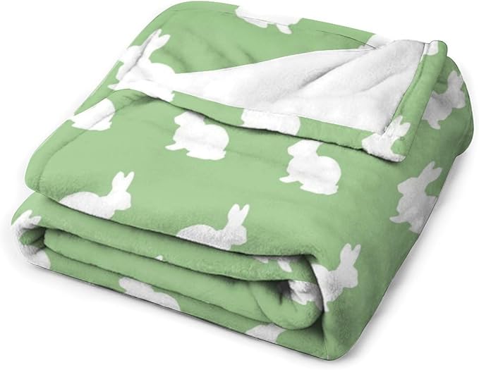 ITFRO Easter Gift Flannel Fleece Throw Blanket for Couch 50x60 Inch Cute Rabbit Mother's Day Ultra Soft Polyester Blanket All Seasons for Bed Sofa (Rabbit Green)