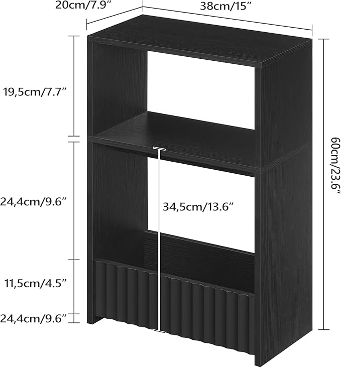Small Narrow Side Table with Open Storage Shelves, 3-Tier Skinny End Table for Small Space, Slim Nightstand, Skinny Couch Side Table for Living Room, Bedroom, Entryway, Natural ETBK75101