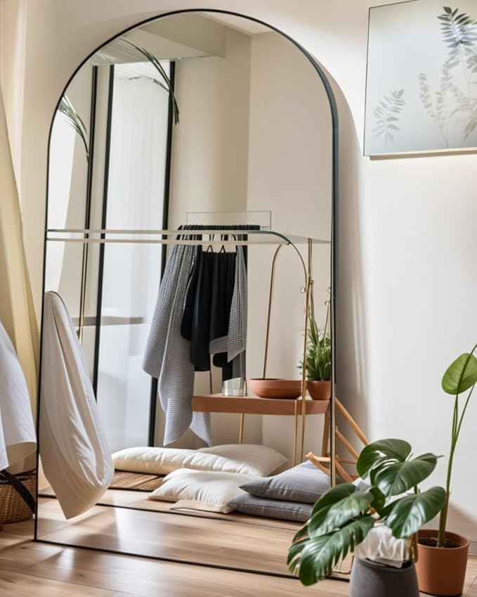 Full Length Floor Mirror - 77x38 Inches Oversized Arched Black Mirror for Bedroom, Living Room, Dressing Room - Elegant Freestanding & Leaner Mirror for Home Decor