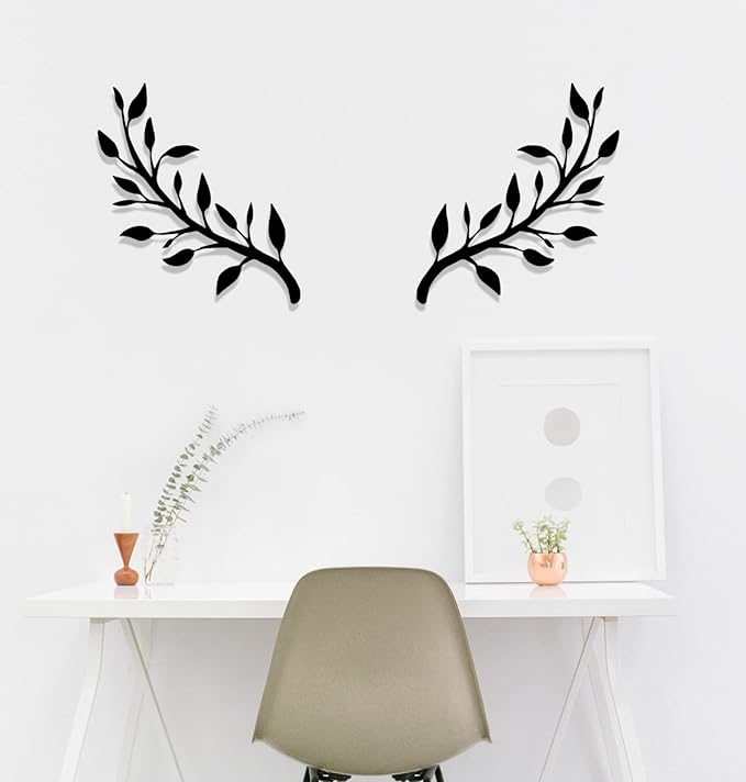 Yuzhuo 2 Pieces Metal Tree Leaf Wall Décor Branch Leaf Wall Art for Indoor Outdoor Garden Home Bedroom Living Room Decorations (Black)