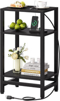 Tall Nightstand with Fast Charging Station, 3 Tier Small Table Stand for Small Space, Skinny Side Table with Type C and USB Port, End Tables for Living Room, Bedroom, Office, Black
