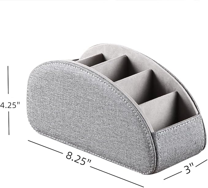 PU Leather Remote Control Holder,TV Remote Caddy with 5 Compartments,Bedside Table or Desktop Organizer for TV,DVD,Blu-Ray,Heater Controllers and Glasses,Media Player,Pen or Pencil Storage(Grey)