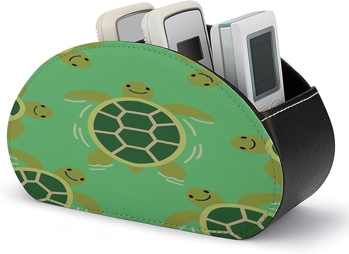 Green Turtles Remote Control Holder Organizer Box with 5 Compartment PU Leather Bedside Storage Caddy Remote Organizer for Controller Media Player Pen/Pencil Storage