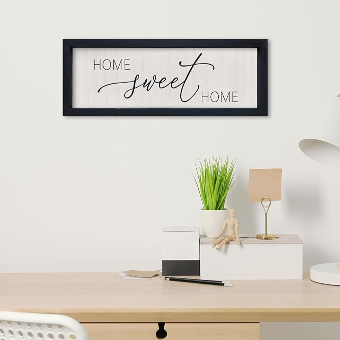 comurdyo Living Room Home Sweet Home Sign Wall Decor 16"×6" Small Home Vintage Farmhouse Minimalist for Wood Framed Dining Room Wall Plaque Hanging Horizontal Art Decor (Black)