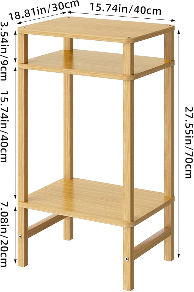 Side Table End Table Tall Night Stand 3-Tier 2 Pack for Living Room Bedroom Bathroom Office Furniture Natural