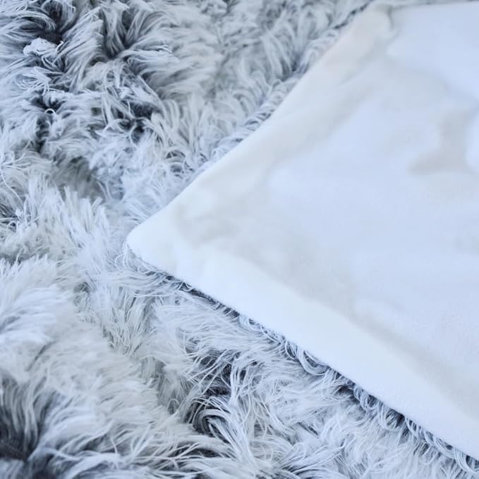 Plush Super Soft Blanket Bedding Sofa Cover Furry Fuzzy Fur Warm Throw Qulit Cozy Couch Blanket for Winter (51"x63",Dark Gray and White)