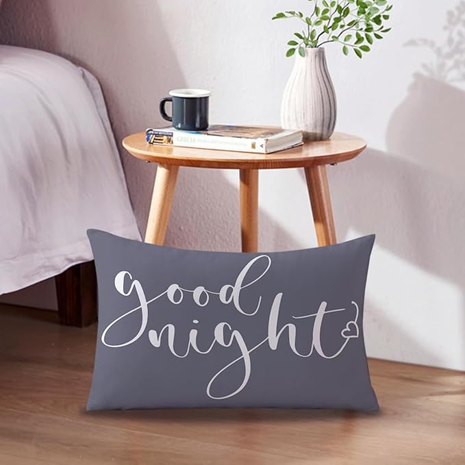 Bedding Decorative Lumbar Pillowcases Sweet Dreams Good Night Cushion Covers Sleep Themed Throw Pillow Covers 12''x20'',2Pack Soft for Bedroom Guest Room Housewarming Gifts (Grey)