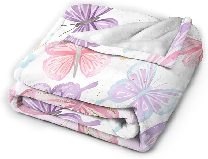 Butterfly Blanket Butterfly Gifts for Women Girls Super Soft Cozy Pink Butterflies Throw Blanket Warm Fuzzy Plush Fleece Bedding Decor Blanket for Kids Adults Bed 60"X80"