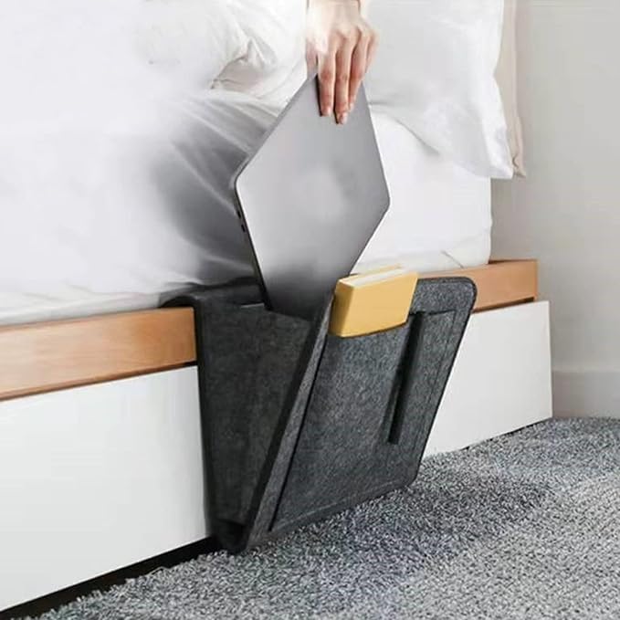 BFYDOAA Bedside Caddy Felt Storage Bag, Hanging Caddy Pockets Bag for Dorm,Bunk Bed,Sofa,Hospital Bed Rails Organizer(Light Grey)