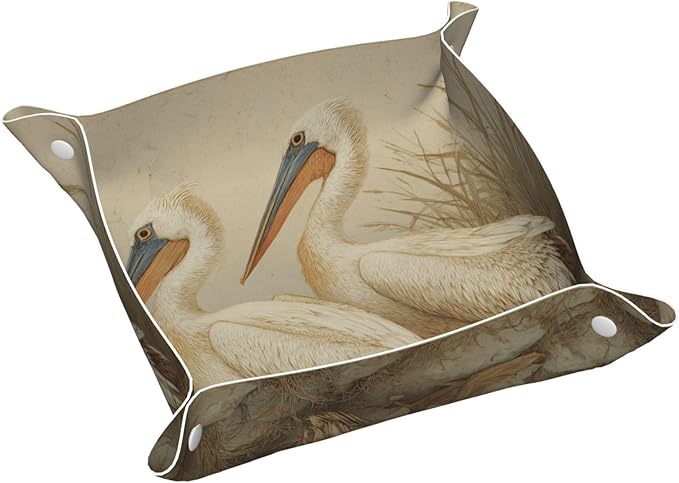 Two Pelicans Minimalism Valet Tray Leather Desktop Storage Organizer Bedside For Jewelry Keys Coin Candy