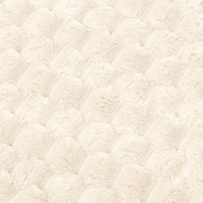 Vessia Flannel Fleece Throw Blanket(50x70 inch), 3D Jacquard Cream Fuzzy and Warm Blanket for Couch,Sofa,Bed,Chair, 300GSM Super Soft Touch Cozy Lightweight Throw for All-Season Home Decor
