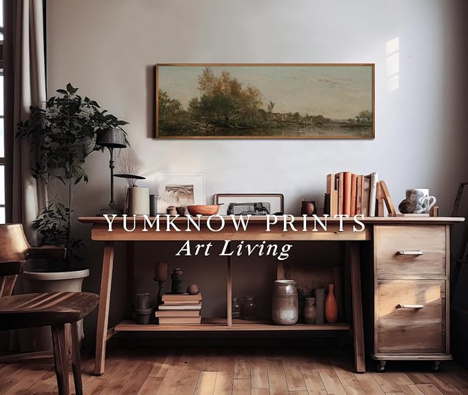Rolled Canvas Vintage Farmhouse Bedroom Wall Decor Above Bed - Horizontal Wall Art Entryway - 16x48" - Panoramic Landscape Picture Sign - Canvas Lake Autumn Fall Forest River Landscape Print Poster