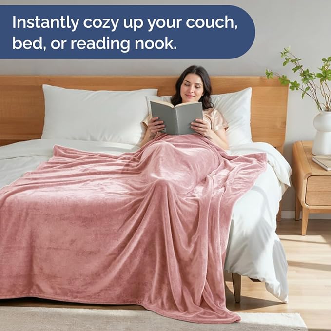 Ultra Soft Fleece Blanket Queen Size - Flannel Fleece Luxury Queen Blanket - Lightweight for Couch Bed Chair - Thick, Warm and Breathable - All Season Cozy Anti-Static Microplush Bedding, Rose Pink