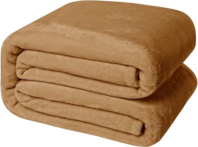 StangH Camel Fleece Bed Blanket Queen Size - Flannel Super Soft Throw Blanket for Babies, Cozy Microfiber Plush Fuzzy Blankets for Couch Sofa Decoration, (Queen Size 90 x 90, Camel)