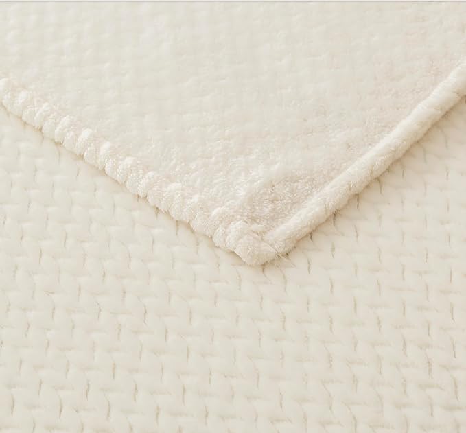 COOVA Oversized King Fleece Blanket 120x120 inches, Soft Cozy Warm Giant Extra Large 10'x10' Blanket for Bed, Sofa, Couch,Travel, Camping, California Huge Big Throw Blanket, Jacquard Iovry White