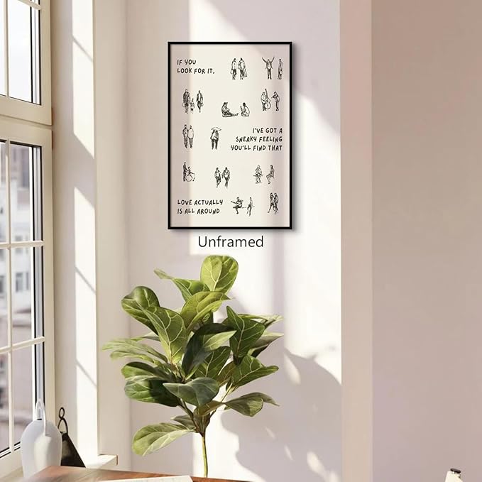 Beige and Black Canvas Wall Art, Love Actually Is All Around Warming Quote Poster, Neutral Hues Tiny People Walking Picture, Minimal Typography Print for Bedroom Living Room 12x16in Unframed