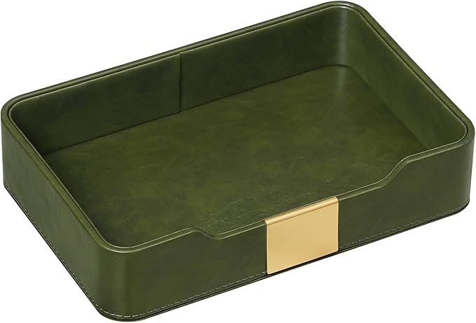 10.2" x 6.7" Nightstand Organizer Tray with Gold Accent, Decorative Valet Trays Cologne Organizer for Men, Key Bowl Perfume Trinket Tray for Dresser Bedside Entryway Table (Olive Green)