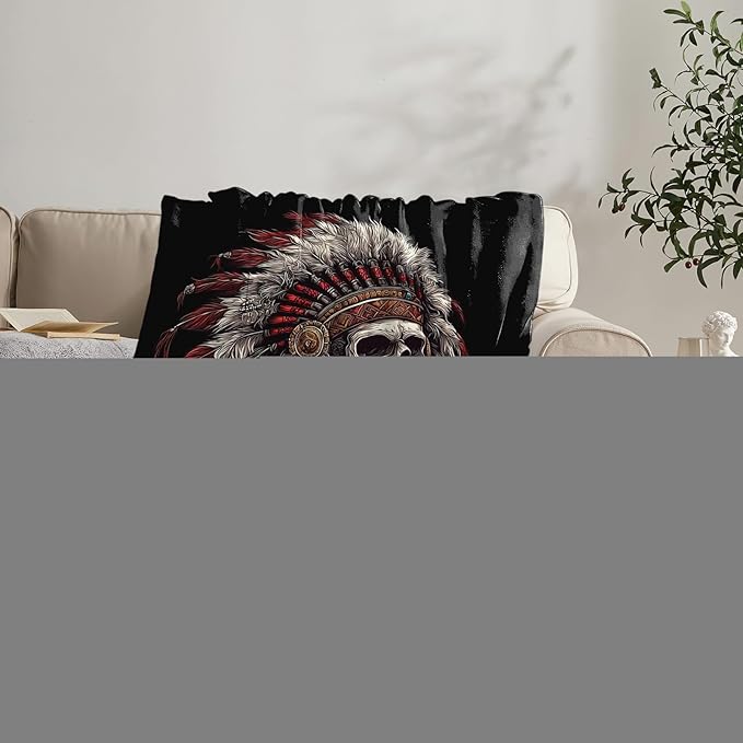 Native American Blanket for Girls Women Boys Men Adults Kids Soft Cozy Fleece Indian Skull Throw Blankets Gifts Warm Flannel Plush Lightweight Decor for Couch Bed Sofa 60"X50"