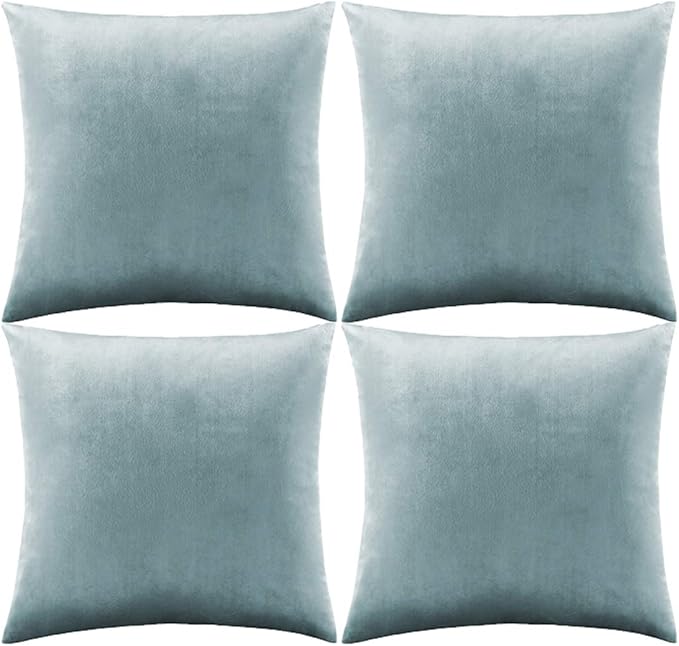 GIGIZAZA Decorative Throw Pillow Covers 20 x 20, Grey Blue Sofa Pillow Covers Velvet, Set of 4 Decor Square Cushion Covers
