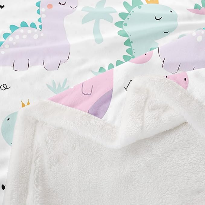 Erosebridal Queen Size Dinosaur Blanket Throw Pink Purple Dinos Sherpa Fleece 90"x90" Kids Girls Cartoon Fuzzy Blanket Child Room Decor Sofa Decor