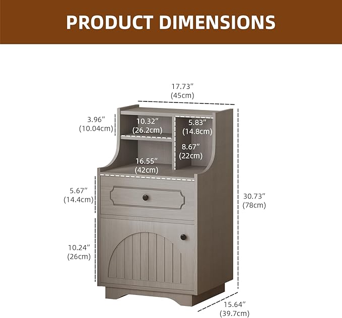 4ever2buy Farmhouse Nightstand with Storage Drawer and Hutch Bedside Table for Bedroom 30.31 inch Tall Night Stand End Table Wash Gray